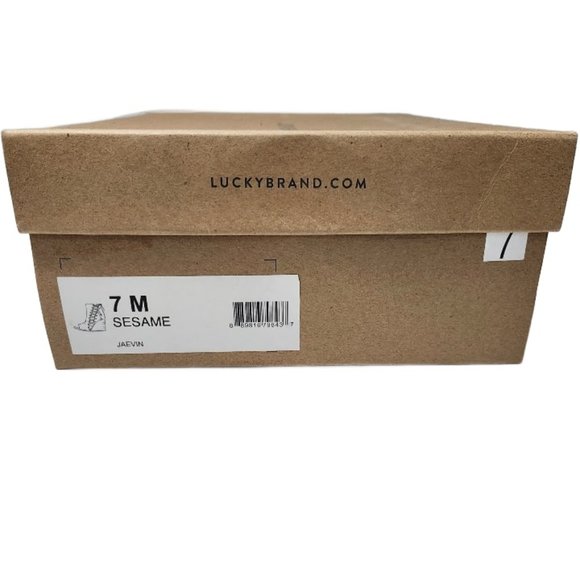 Lucky Brand Ankle  Booties Jaevin Sesam Suede Peep Toe Wedge Side Zip Size 7 - Picture 9 of 9